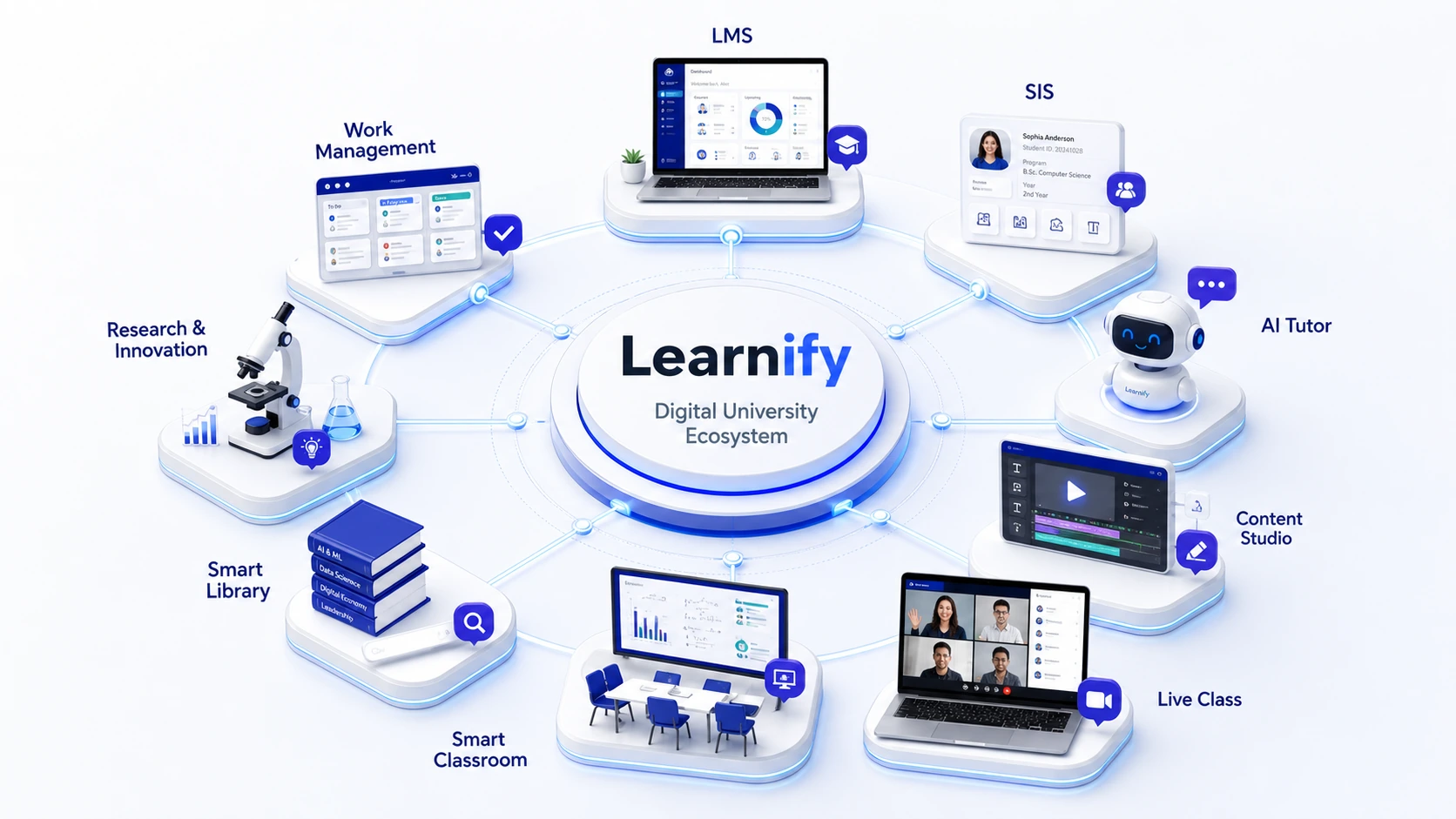 Learnify Digital University Ecosystem with nine connected products