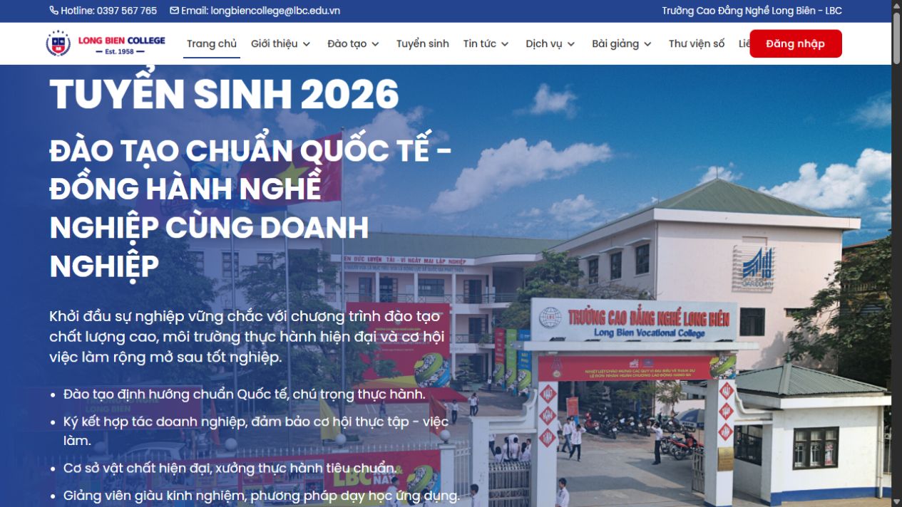 elearning.lbc.edu.vnに公開されているロンビエン職業短期大学のオンライン学習サイト。2026年10月16日撮影。
